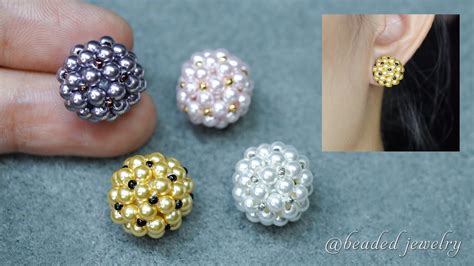 Diy Pearl Beaded Stud Earrings Beading Tutorial Youtube