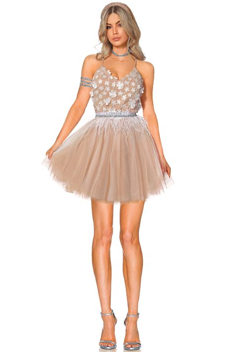 MINI ROCHIE ARIA DANTELA TUL NUDE ȘI ALBA LORRETI