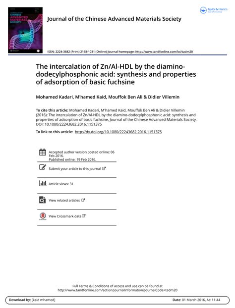 (PDF) The intercalation of Zn/Al HDL by the Diamino Dodecyl Phosphonic ...