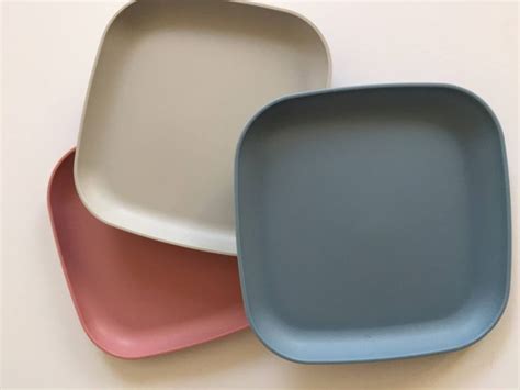 Tupperware Plates Square Shape Blue Gray Pink Set Of Three Etsy