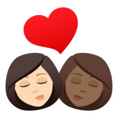 Kiss Woman Woman Light Skin Tone Medium Dark Skin Tone Emoji