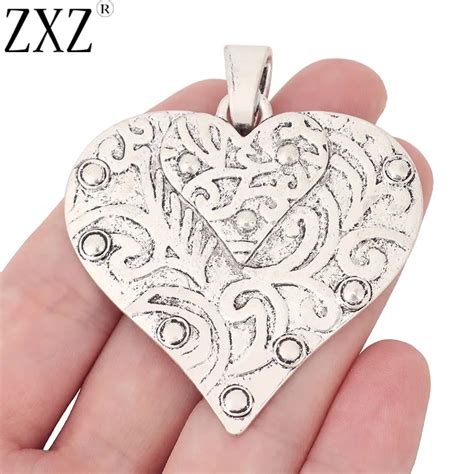 Zxz Pcs Tibetan Silver Large Heart Charms Pendants For Necklace