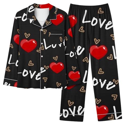 Gersome Valentines Day Heart Print Pajamas For Women Set Long Pants Sleepwear Sets Soft Comfy