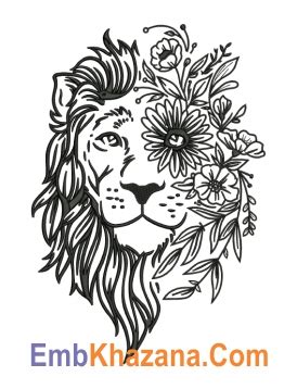 Black And White Boho Lion Embroidery Design Boho Lion Embroidery Pattern