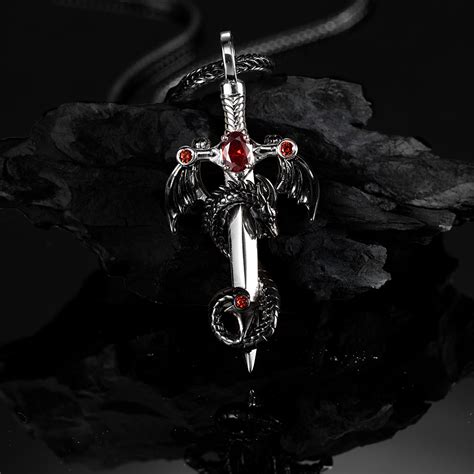 Sword Necklace With Cross Dragon Birthstone Pendant