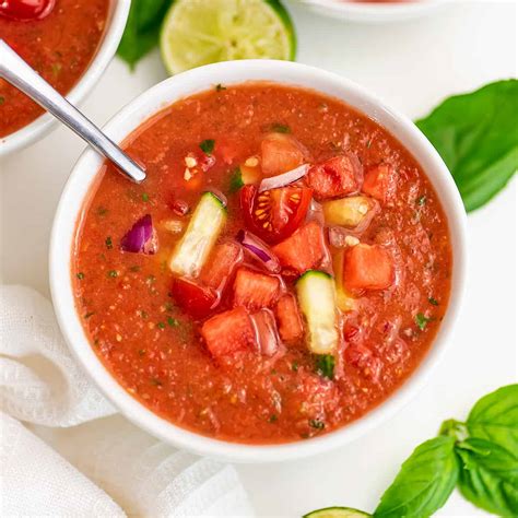 Easy Tomato Watermelon Gazpacho Recipe Chilled Bites Of Wellness