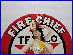 Texaco Fire Chief Gasoline Pinup Bikini Babe Porcelain Gas Oil Pump