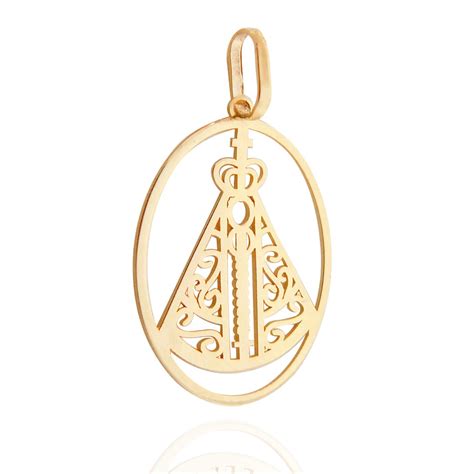 Pingente Nossa Senhora Em Ouro 18k Oval Vazado Submarino