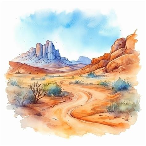 Premium AI Image A Watercolor Painting Of A Desert Landscape With A