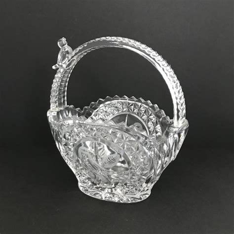 Hofbauer Byrdes Crystal Basket Bird Glass Basket Bird On Handle Germany Vintage Crystal