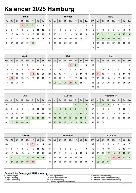 Kalender Hamburg Kostenlos Ferien Bersicht Feiertage Pdf