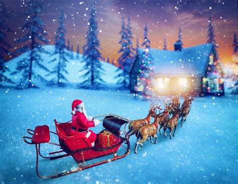 Santa Claus in a Sleigh Ready To Deliver Presents with Sleigh Stock Image - Image of mountain ...