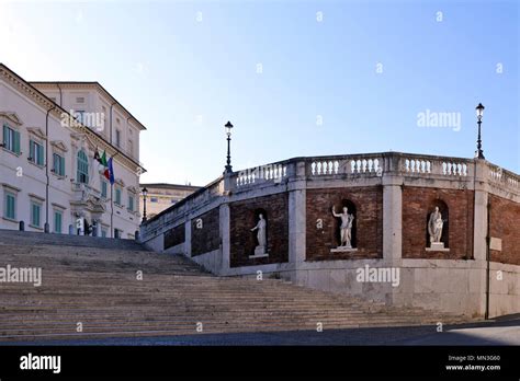 Statues Line The Staircase To The Palazzo Del Quirinale On Quirinal