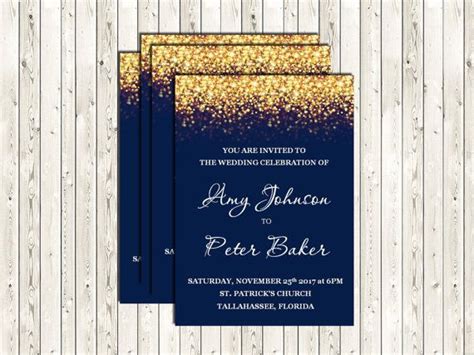 Navy Gold Glitter Wedding Invitation Navy And Gold Printable Wedding