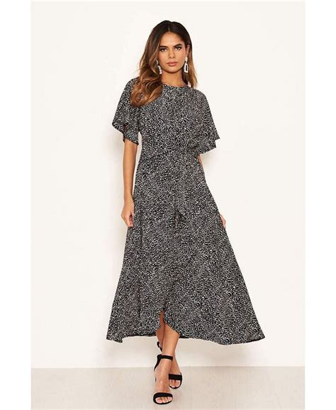 Ax Paris Womens Polka Dot Wrap Frill Midi Dress Macys