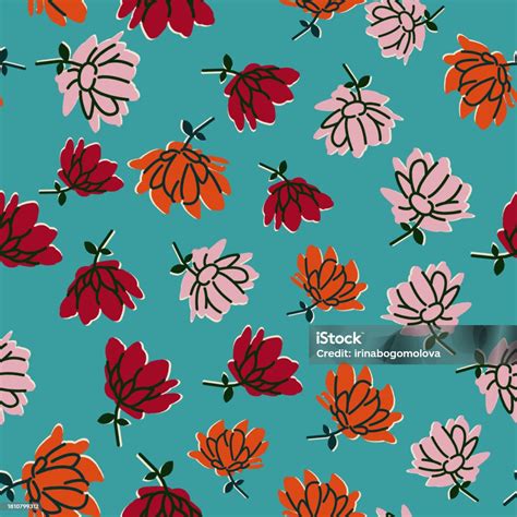 Floral Vintage Seamless Pattern With Colorful Flowers Vector Background