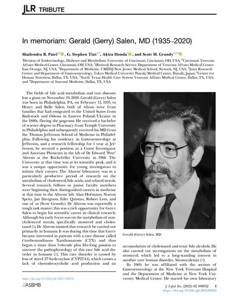 Pdf In Memoriam Gerald Gerry Salen Md 19352020