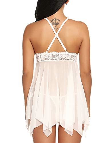 Besdel Lingerie Sexy En Dentelle Dentelle Col V Halter Maille Nuisette Ouverte Babydoll Sexy