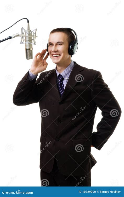 Man Host At Radio Station Speak To Microphone Stock Photo Image Of