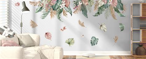 Decalmile Green Tropical Leaves Wall Decals Tropical Flower