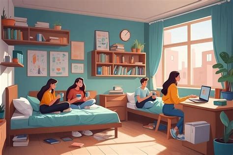 Male And Female Students Spending Time In College Dormitory Room Young