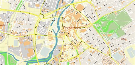 Rotherham Area UK Map Vector City Plan High Detailed Street Map ...