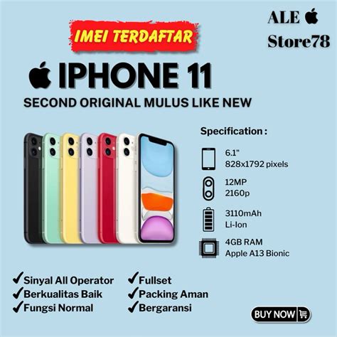 Jual IPhone 11 64GB 128GB 256GB IMEI TERDAFTAR Seken Mulus Fullset