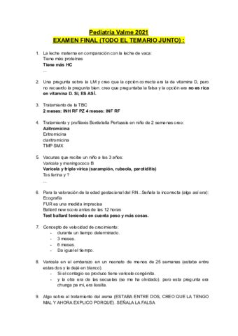 EXAMEN FINAL Y 2o PARCIAL PEDIATRIA VALME Pdf