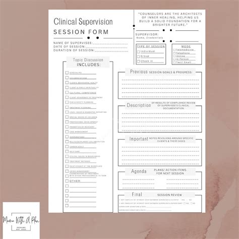 Clinical Supervision Session Form Note Review Feedback Form Clinical