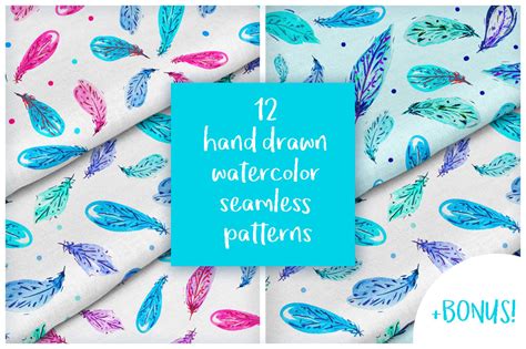 12 Watercolor Feathers Patterns By Olga Hmelevskaya TheHungryJPEG