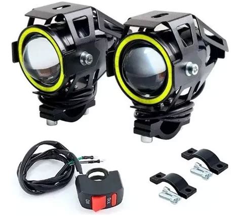 Par Farol Milha Led Moto Universal Alum Nio U Angel Eyes Mercadolivre