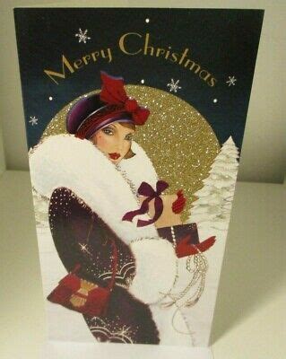 5 X Clintons Art Deco Lady Glitter Large Beautiful Christmas Cards • £ ...