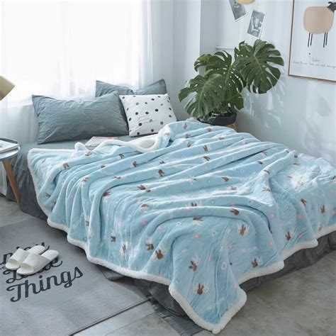 Drop Ship Blue Cute Rabbit Throw Blanket For Girls Soft Winter Fleece