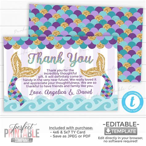 Mermaid Thank You Card Mermaid Thank You Note Mermaid Etsy Mermaid