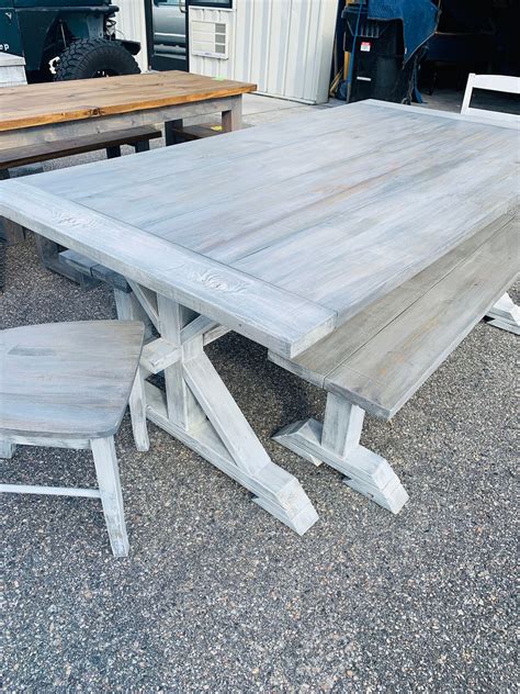 7ft Rustic Farmhouse Table Set With Benches And Chairs And Breadboards