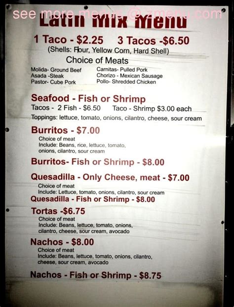 Menu At Latin Mix Taqueria Restaurant Jacksonville