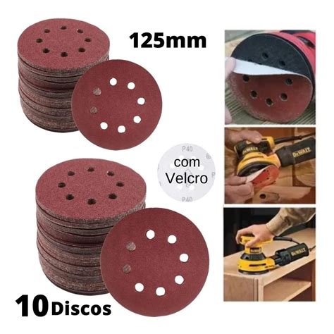 10 Discos De Lixa Velcro 125mm Para Lixadeira Roto Orbital 8 Furos