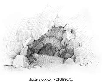 Pencil Drawing Cave Entrance Stock Illustration 2188990717 | Shutterstock