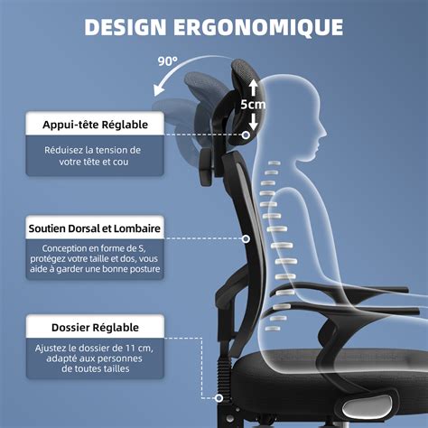 Fauteuil de Bureau 150kg Chaise de Bureau Hauteur Réglable de Dossier