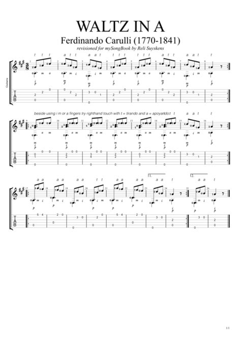 Waltz In A By Ferdinando Carulli Solo Guitar Guitar Pro Tab