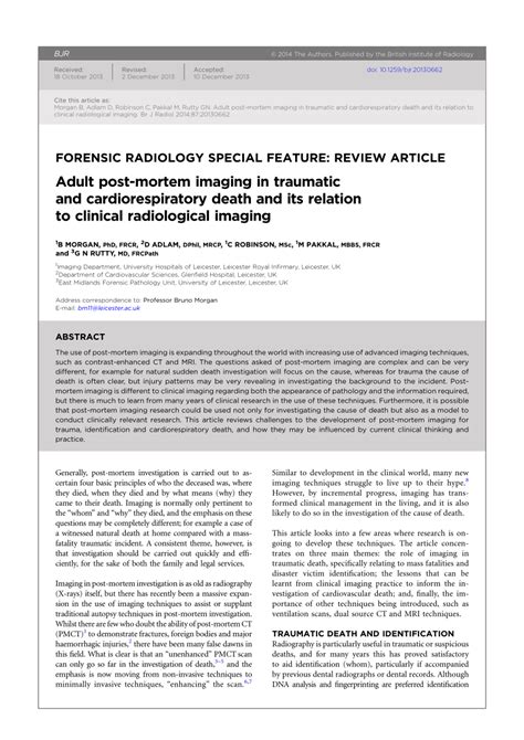 Pdf Adult Post Mortem Imaging In Traumatic And Cardiorespiratory