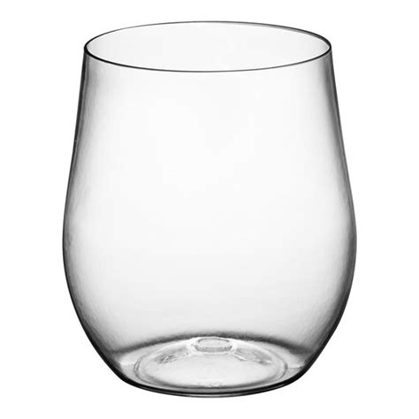 Visions 8 Oz Heavy Weight Clear Plastic Stemless Wine Glass 16 Pack