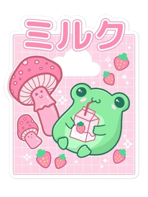 Bubble Free Stickers Cute Cottagecore Frog Strawberry Retro S