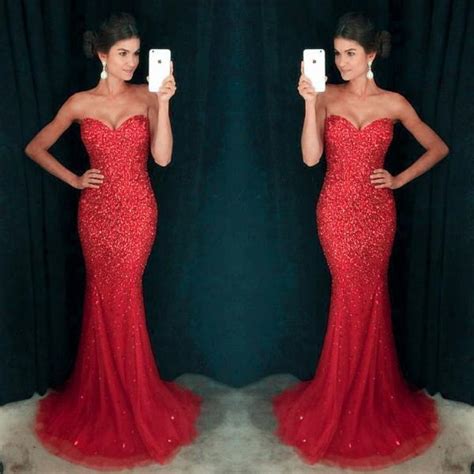 Sexy Sweetheart Prom Dresses Red Sequin Prom Dresses Mermaid Prom