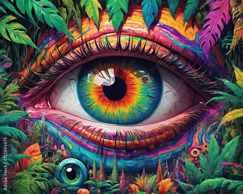 Psychedelic Trip - Surreal pop art illustration of a close-up eye in a ...