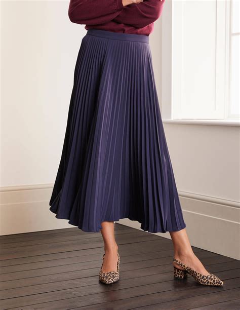 Kristen Pleated Skirt Navy Boden Uk