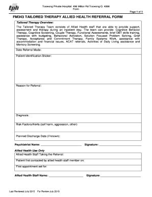 Fillable Online Fm Tailored Therapy Allied Health Referral Form Fax