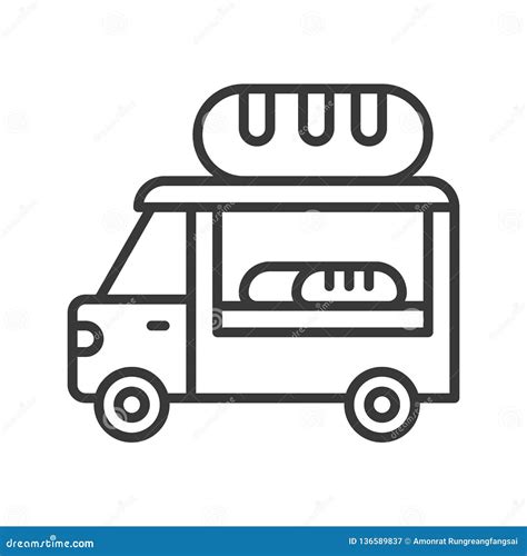 Bread Truck Vector Food Truck Line Style Editable Stroke Icon Stock