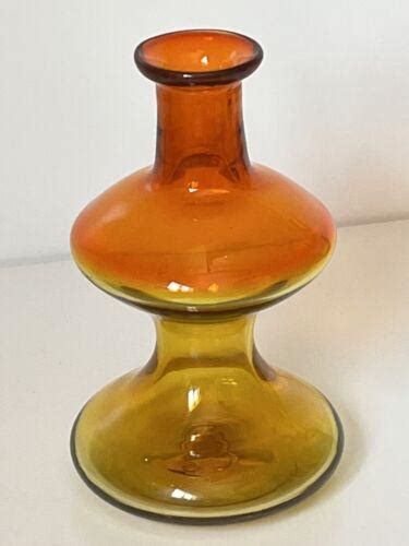 Vtg Blenko Vase 5 X 3 Blown Art Glass Amberina Double Bubble Mcm Stunning Rare 4364963144