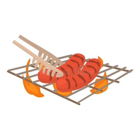 Cooking Sausage On Bbq Icon Cartoon Style Stock Vector Illustration